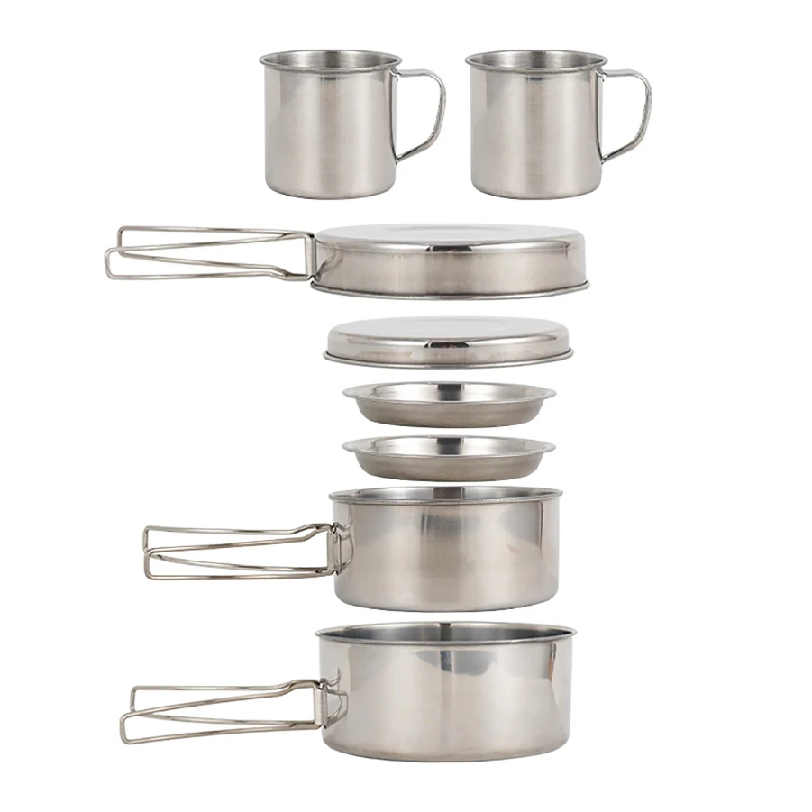 Camping Cooking Pots And Pans - 8pcs/Set Camping Cookware Mess Kit Stainless