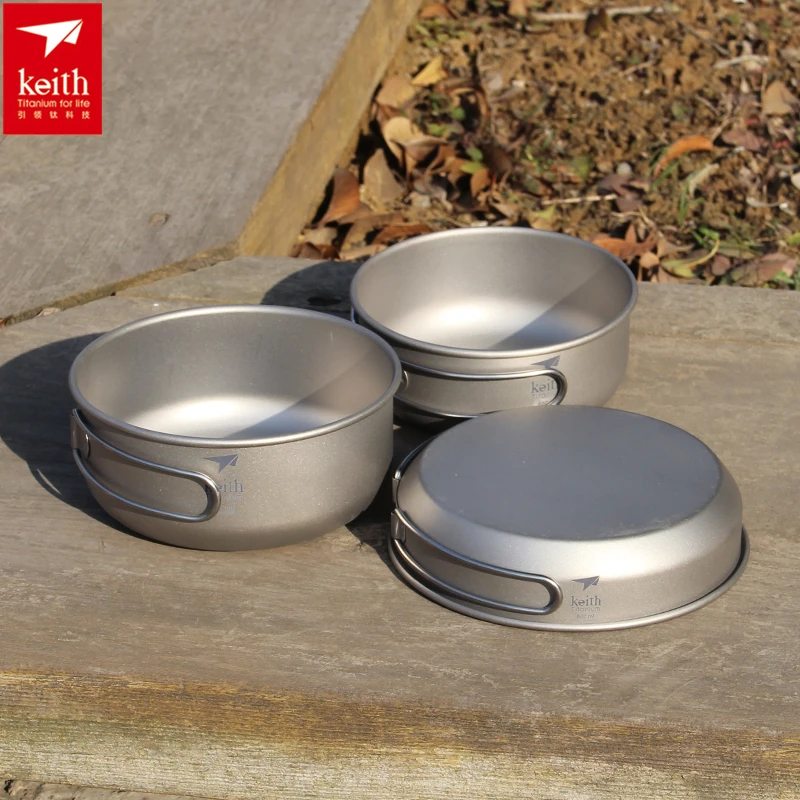Camping Cooking Pots And Pans - Keith 3PCS Titanium Cookware Pans Bowls