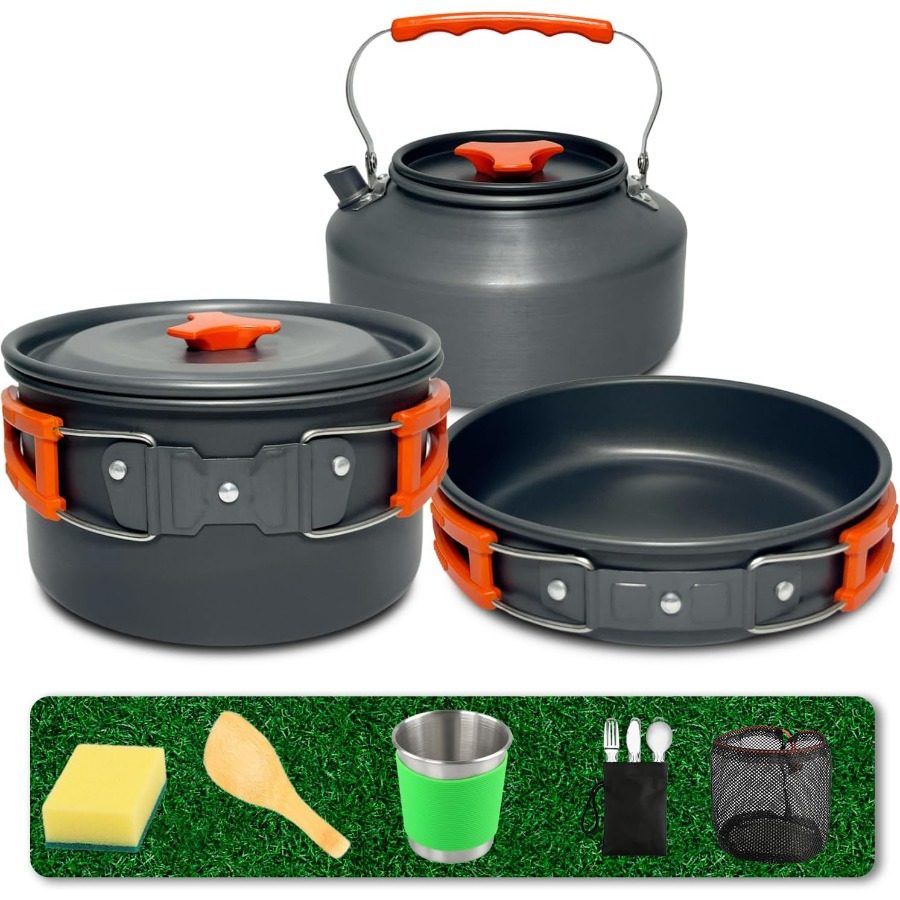Camping Cooking Pots And Pans - Camping Cookware Set: 35oz Non-Stick Pot