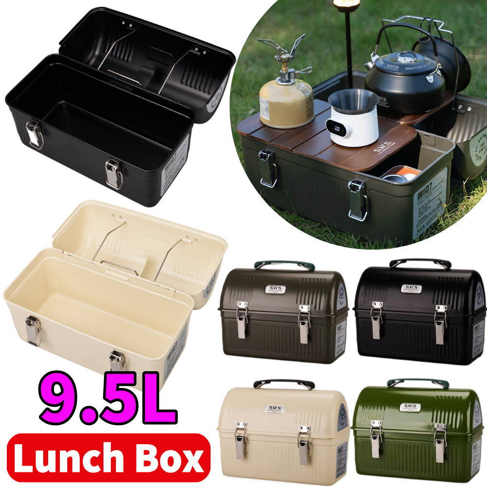 9.5L Vintage Metal Lunch Box w - Camping Cooking Food recension och pris